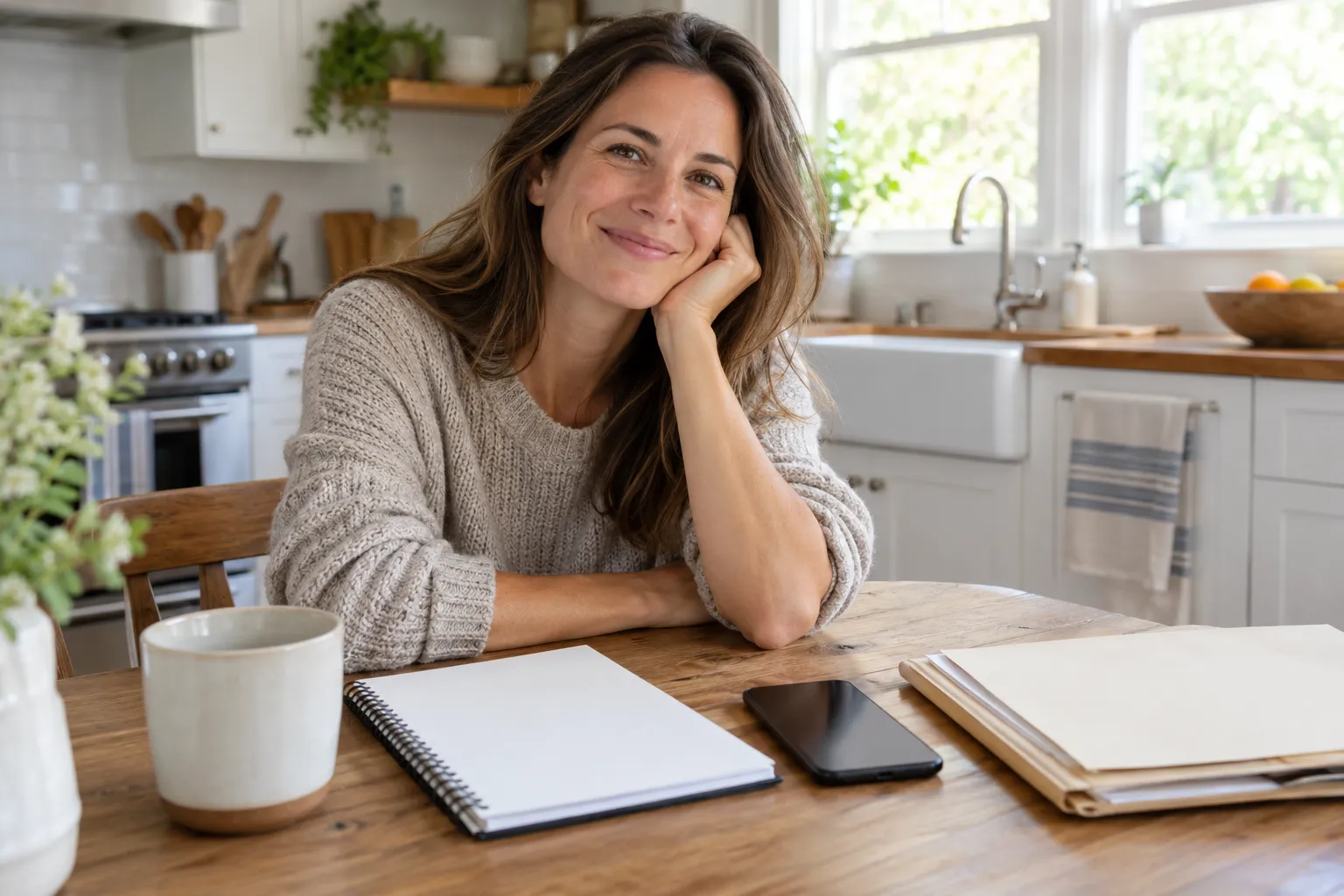 Homeowner organizing photos and notes for a plumbing estimate in the Quogue area